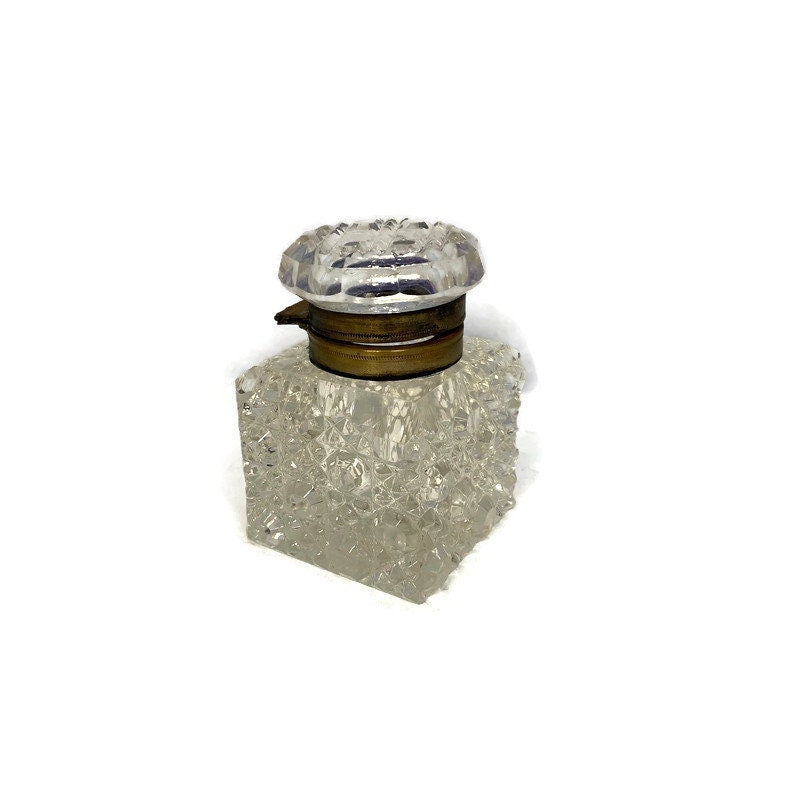 Cut Crystal Inkwell newest with Silver Color Lid