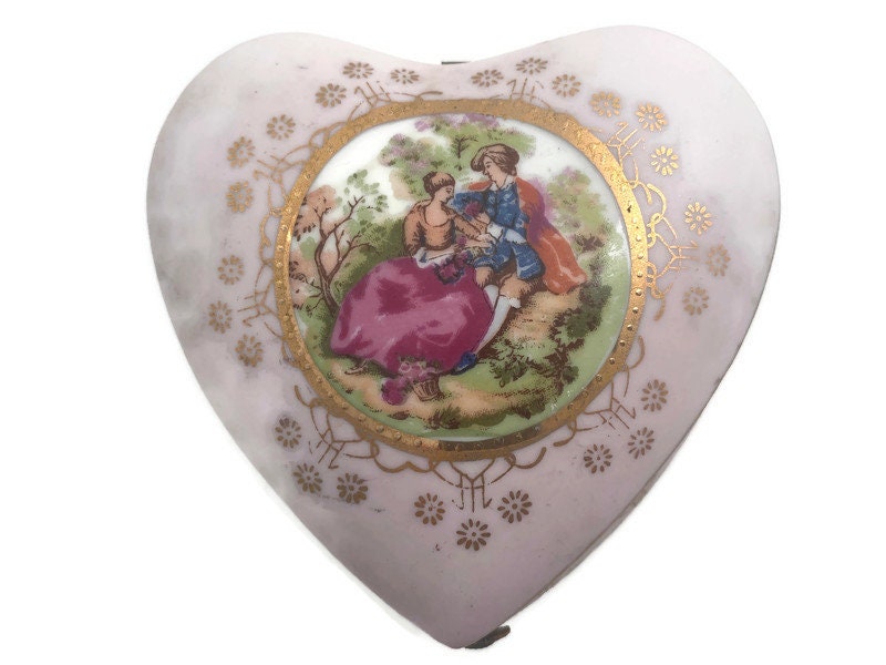 Antique outlet Lefton/Japan FINE ART PORCELAIN HEART Jewelry Box/Dish/Trivet VINTAGE