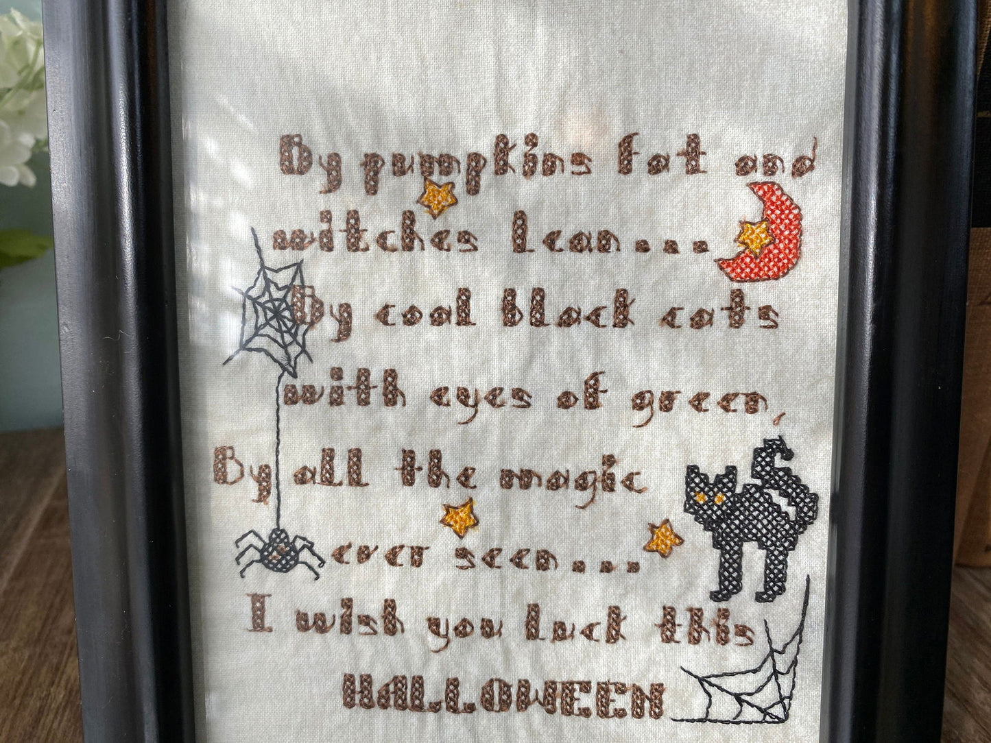 Framed Machine Embroidered Halloween Poem - Duckwells