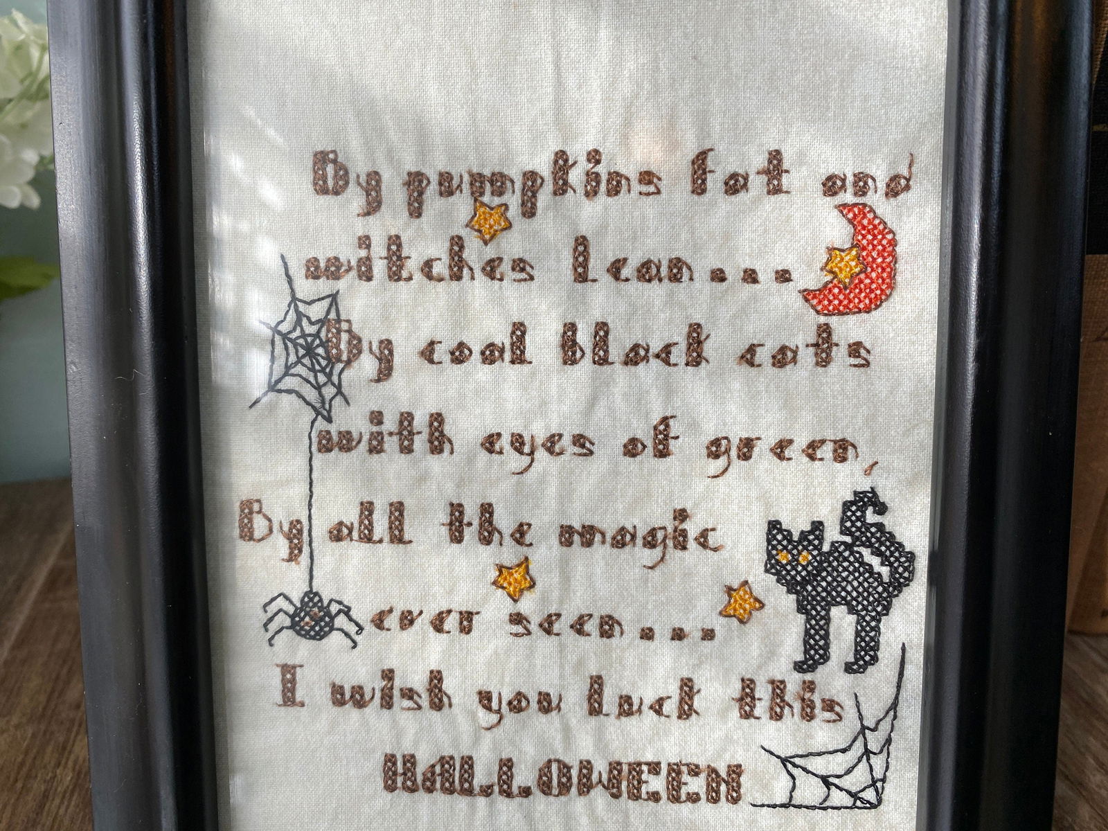 Framed Machine Embroidered Halloween Poem - Duckwells