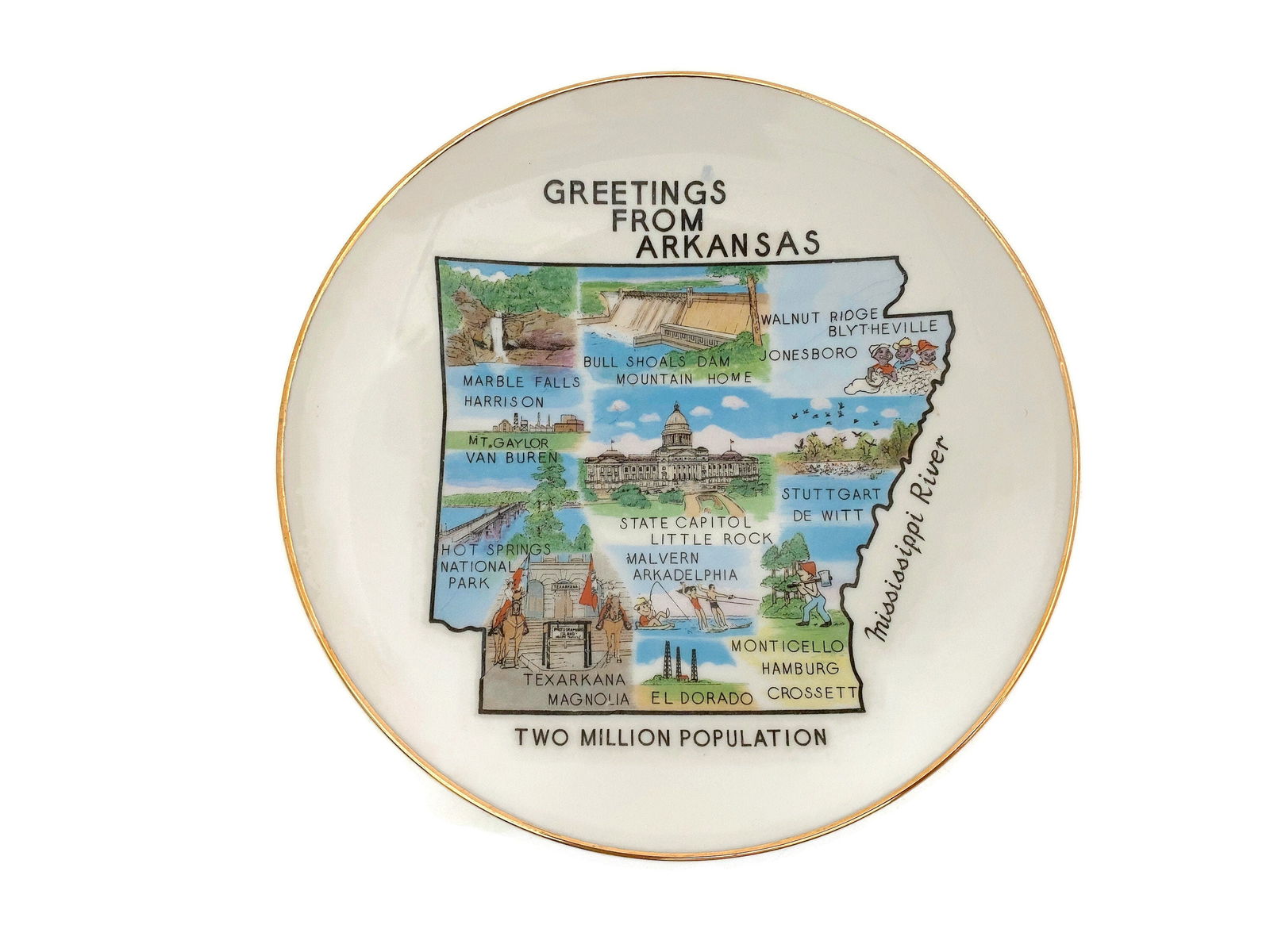 Midcentury Arkansas State Souvenir Plate - Duckwells