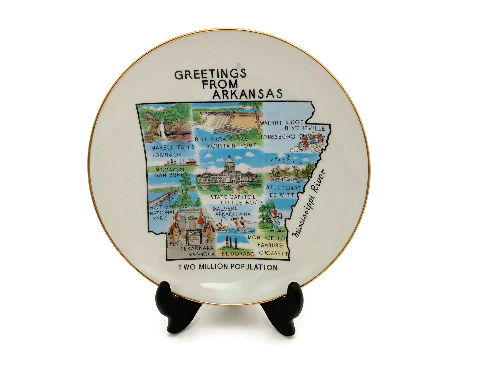 Midcentury Arkansas State Souvenir Plate - Duckwells