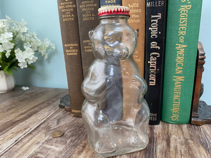 Vintage Teddy Bear Glass Bank