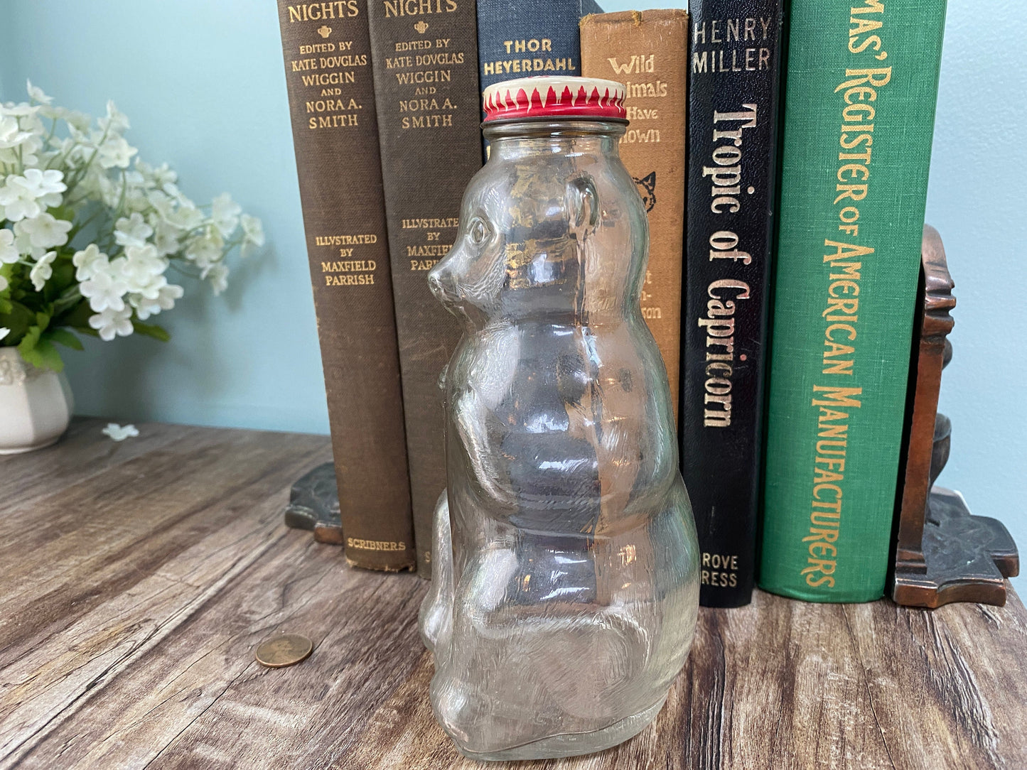 Vintage Teddy Bear Glass Bank