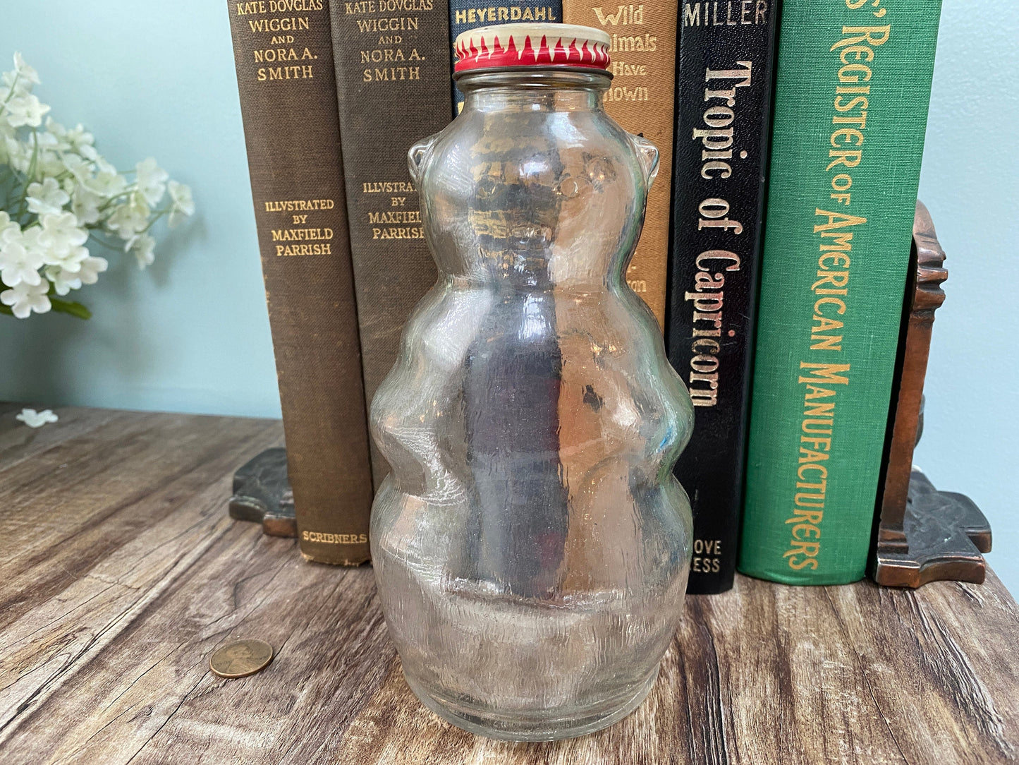 Vintage Teddy Bear Glass Bank