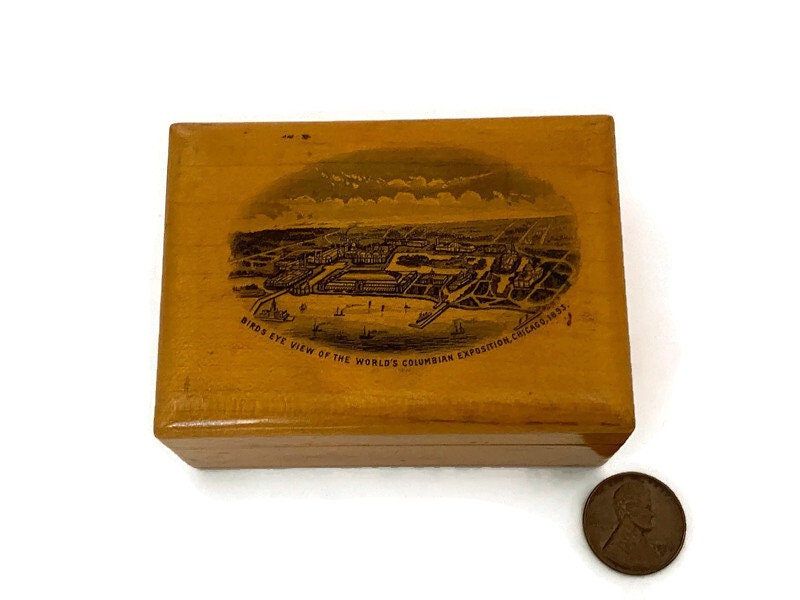 Antique Columbian Exposition Souvenir, Mauchline Ware Trinket Box