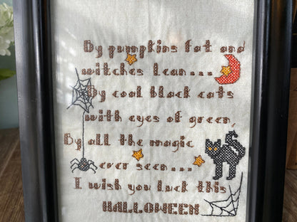 Framed Machine Embroidered Halloween Poem