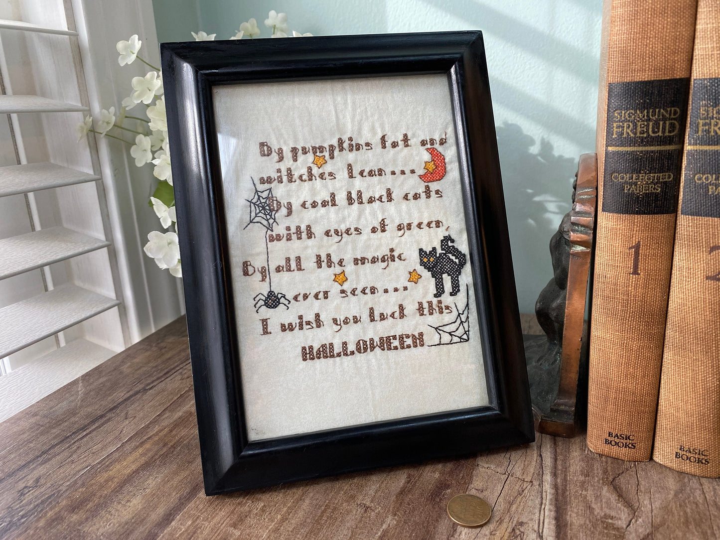 Framed Machine Embroidered Halloween Poem