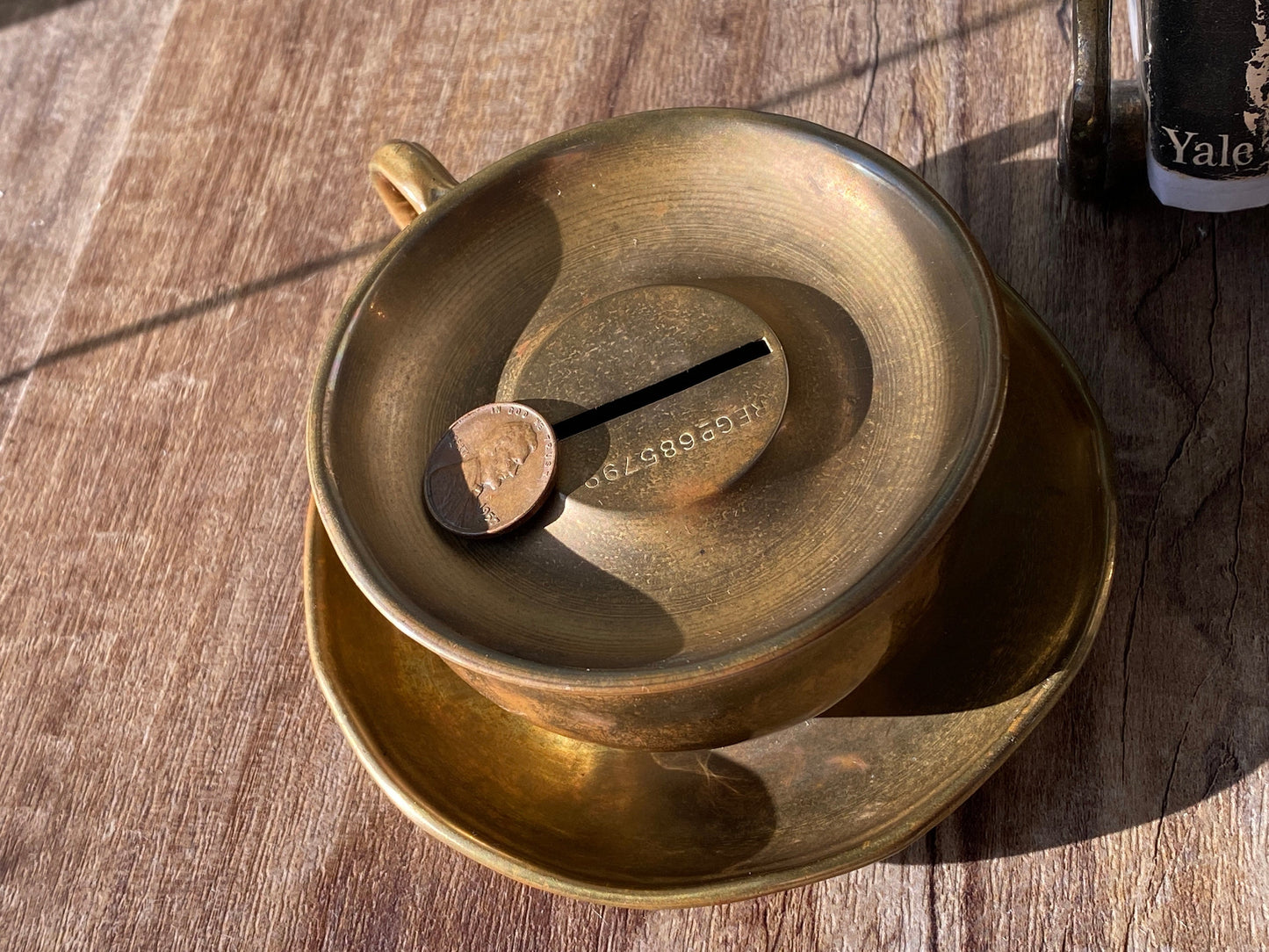 Antique English Cup and Saucer Novelty Coin Bank