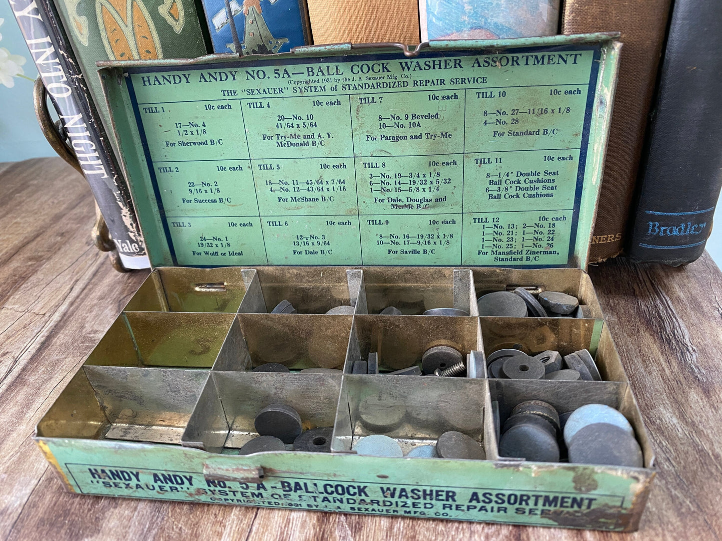 Vintage Plumbing Supply Tin, Handy Andy by Sexauer Washer Assortment