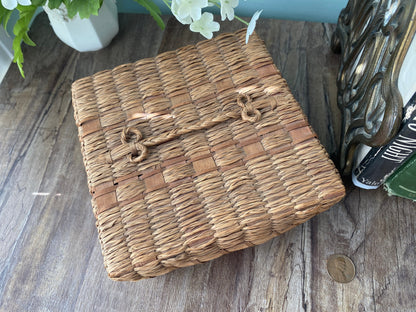 Vintage Square Basket with Lid and Handle