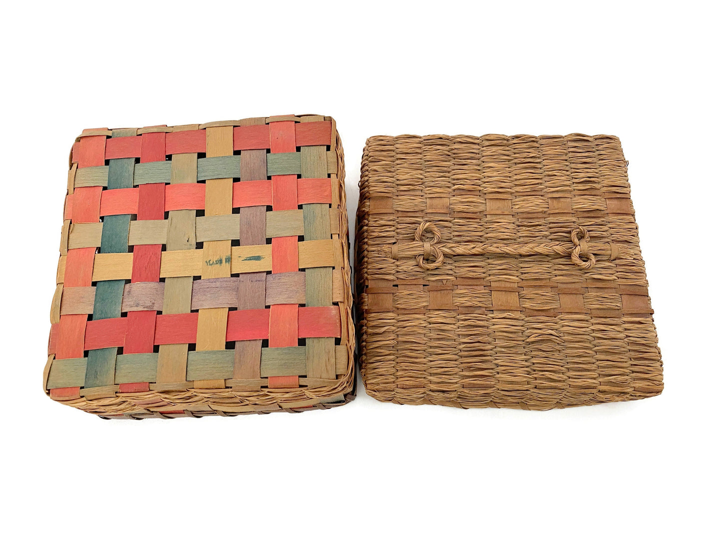 Vintage Square Basket with Lid and Handle