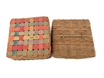 Vintage Square Basket with Lid and Handle