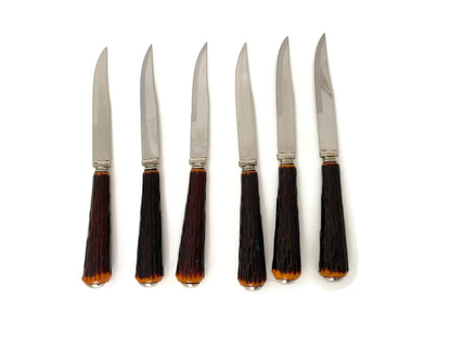 Midcentury Sheffield Steak Knives with Rustic Handles