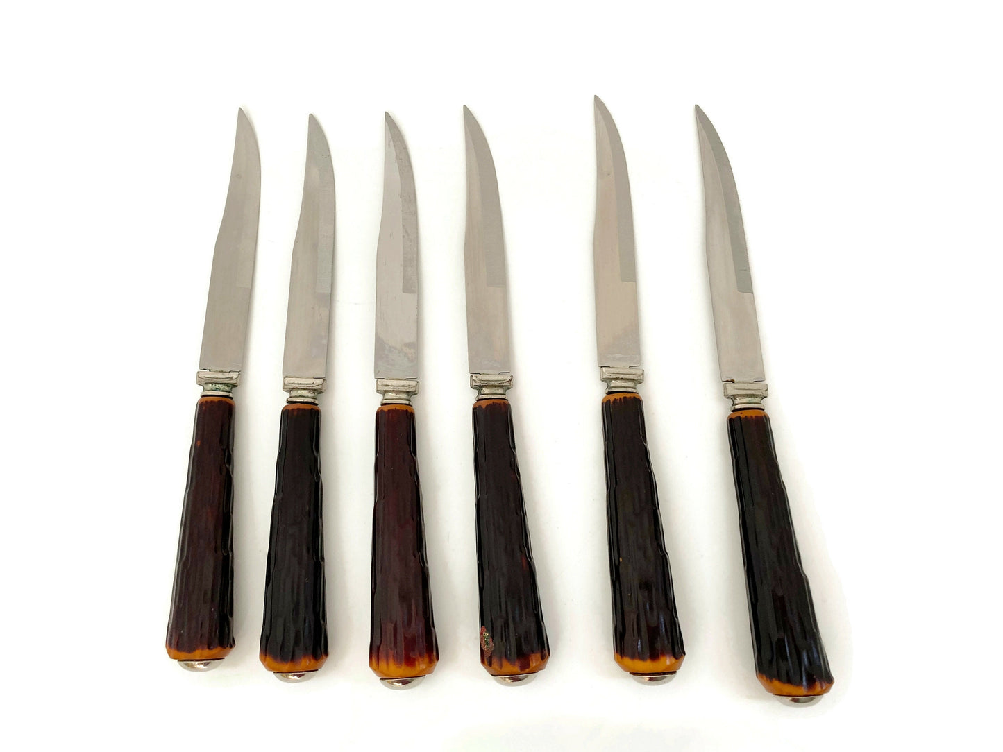 Midcentury Sheffield Steak Knives with Rustic Handles