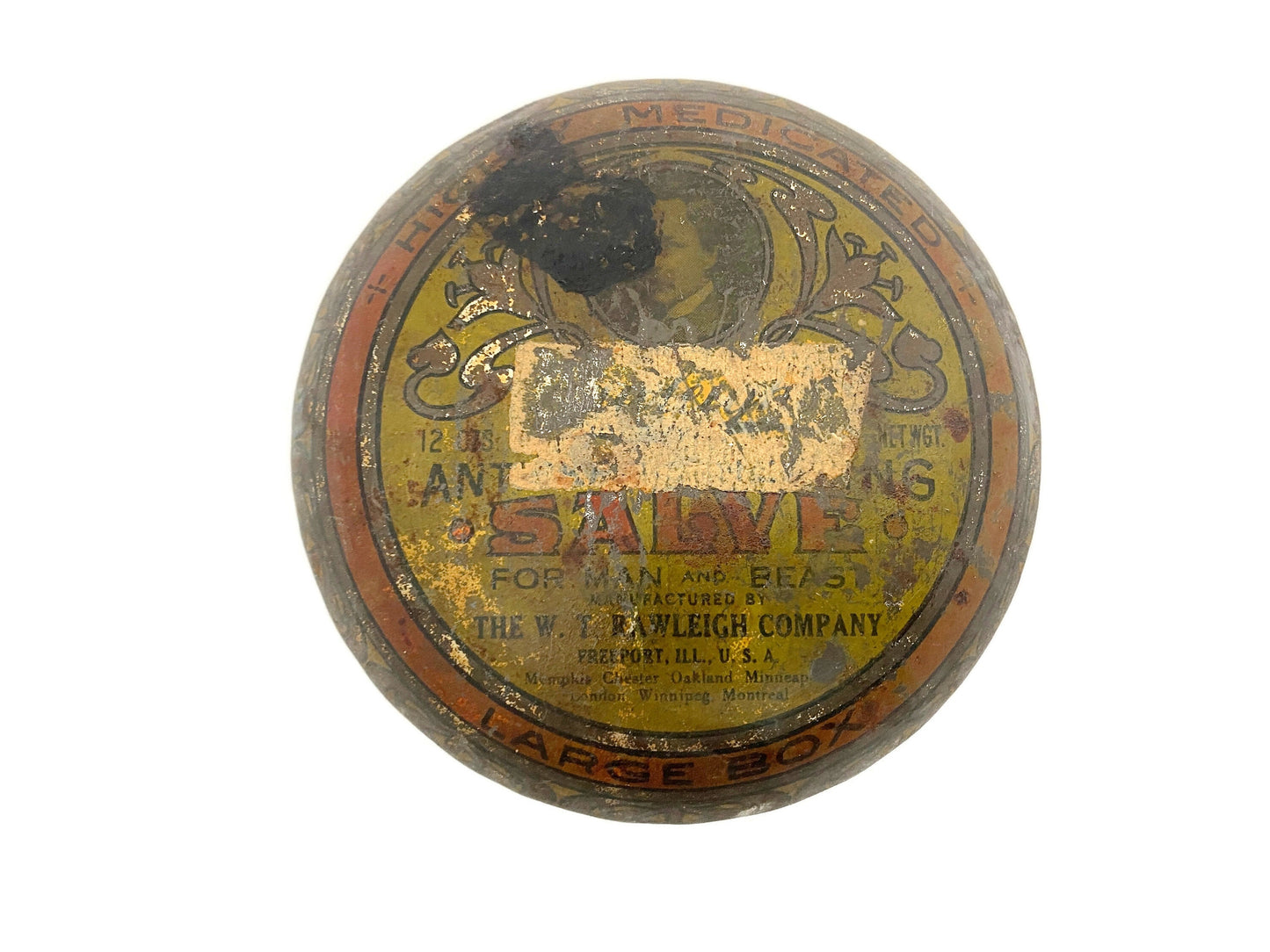 Antique Advertising Tin Rawleigh Salve for Man and Beast