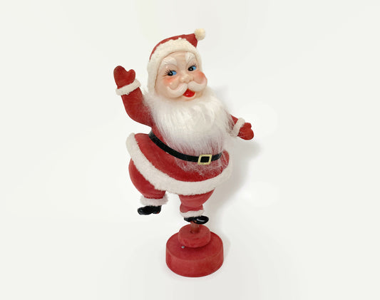 Vintage Musical Rotating Flocked Santa Claus Christmas Decoration