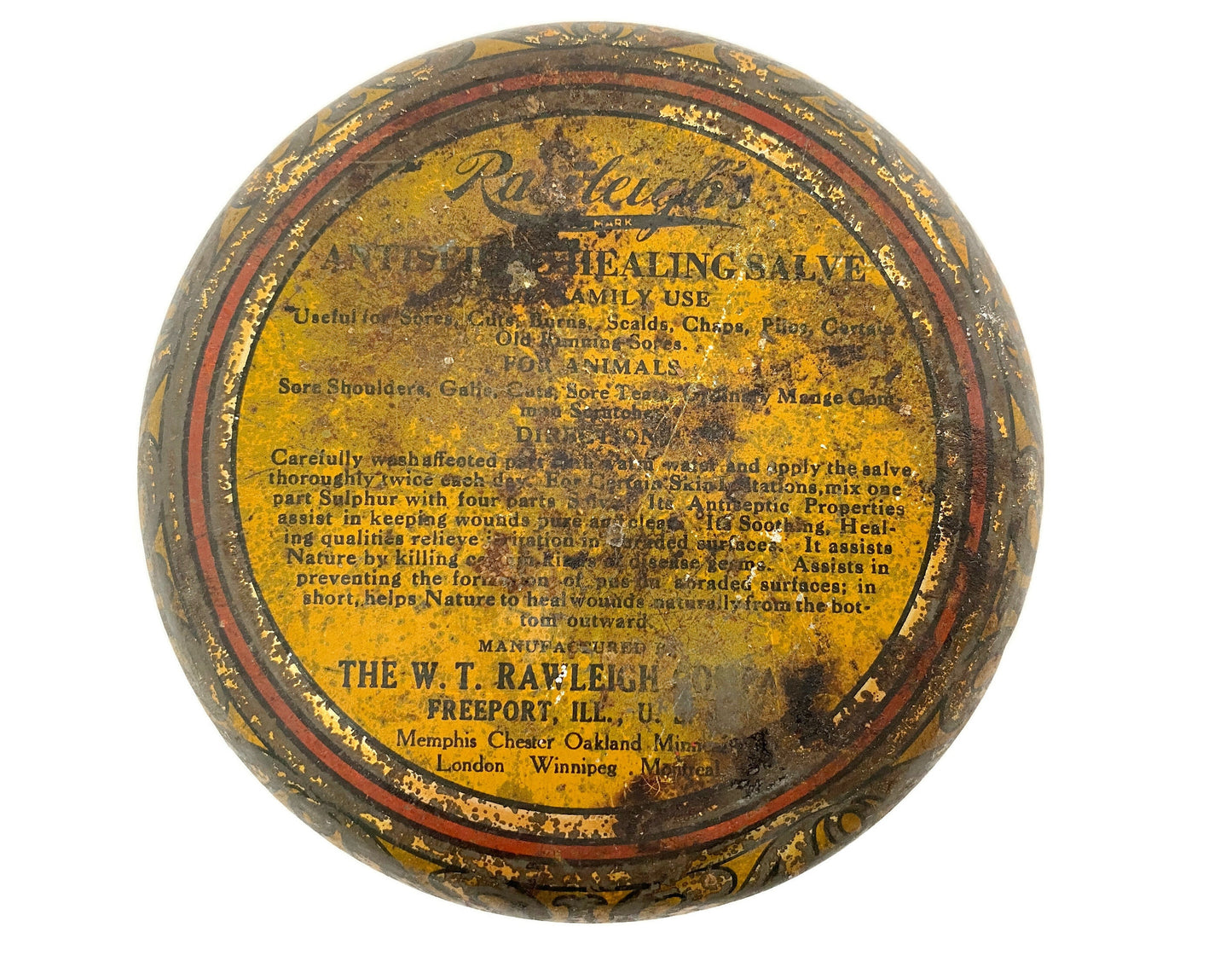 Antique Advertising Tin Rawleigh Salve for Man and Beast