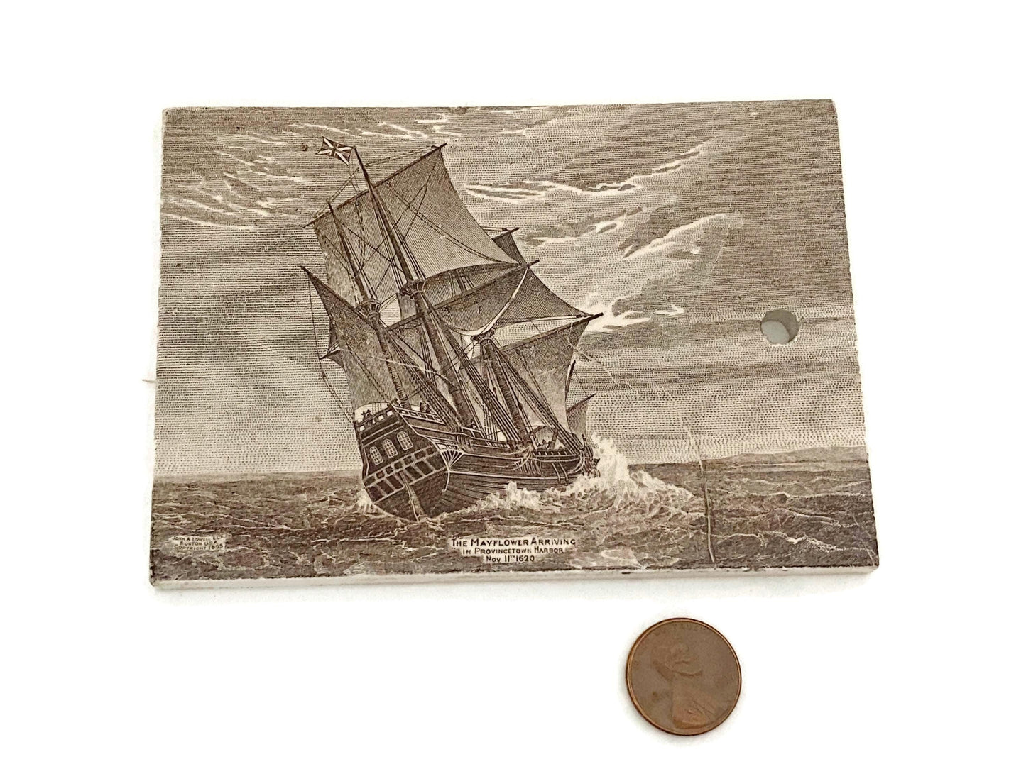 Antique Ceramic Calendar Tile - 1910 The Mayflower