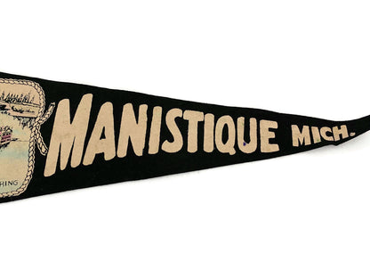 Vintage Manistique Michigan Pennant a Midcentury Felt Travel Souvenir