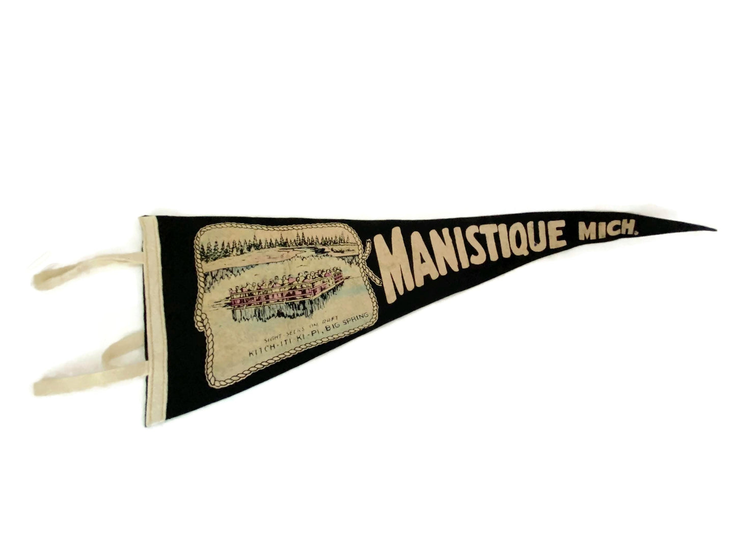 Vintage Manistique Michigan Pennant a Midcentury Felt Travel Souvenir