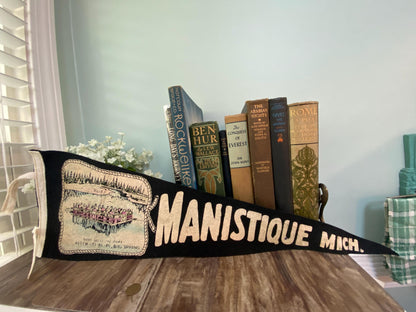 Vintage Manistique Michigan Pennant a Midcentury Felt Travel Souvenir