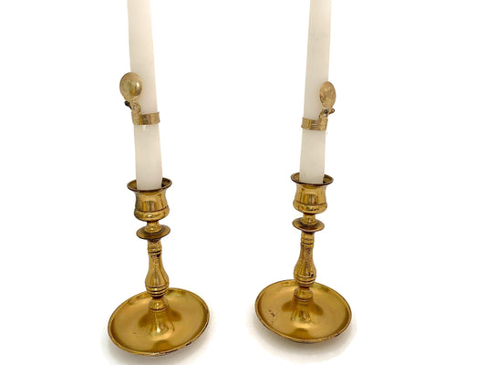 Vintage English Brass Candlesticks with Spring Loaded Snuffers