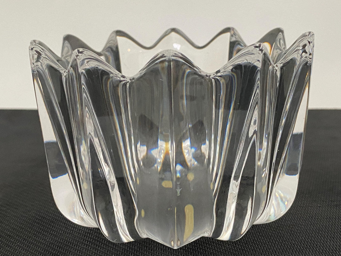 Vintage Orrefors Bowl - Crystal Swedish Art Glass, Fleur Petal Design, Etched Marking,