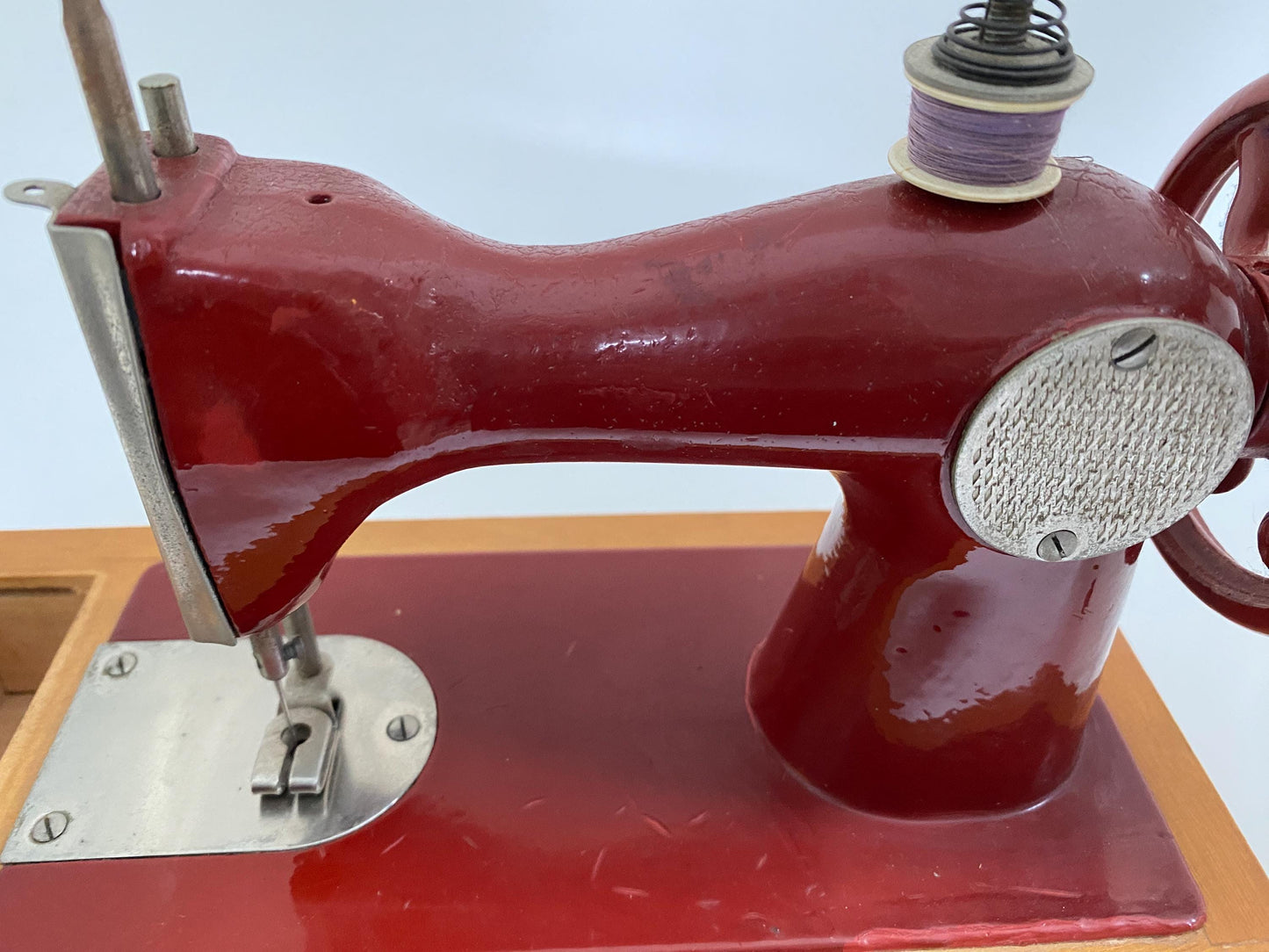 Vintage Toy Sewing Machine a Dark Red Sewing Room Display