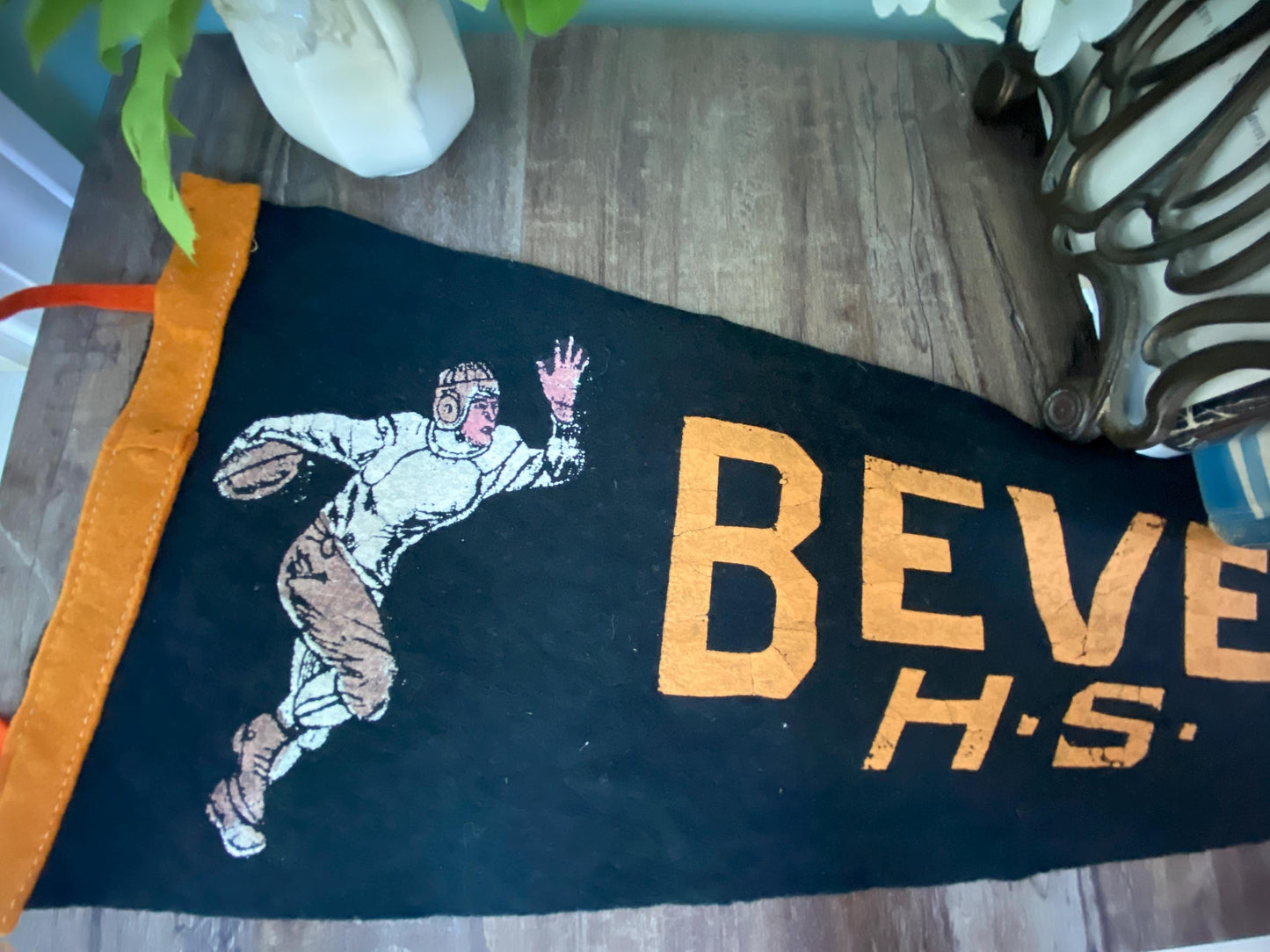 Vintage Beverly High School Football Pennant - Midcentury Sports Felt Souvenir