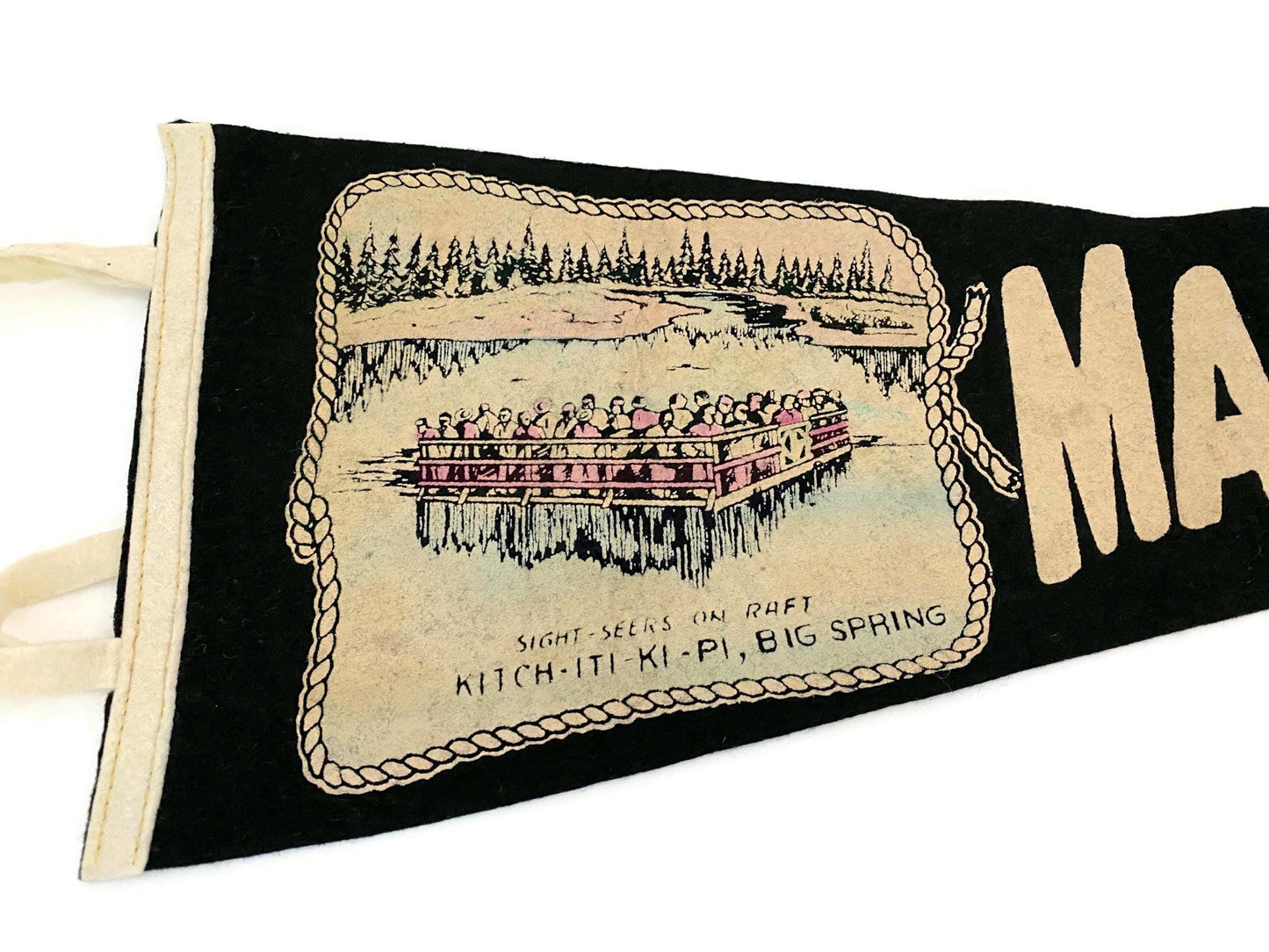 Vintage Manistique Michigan Pennant a Midcentury Felt Travel Souvenir