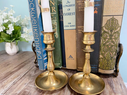 Vintage English Brass Candlesticks with Spring Loaded Snuffers