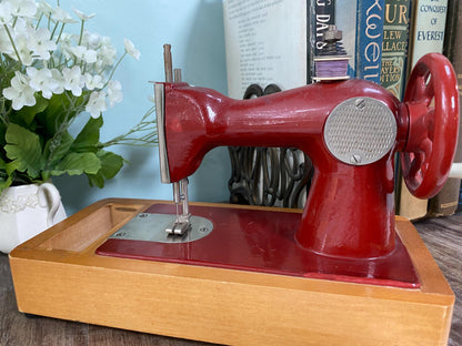 Vintage Toy Sewing Machine a Dark Red Sewing Room Display