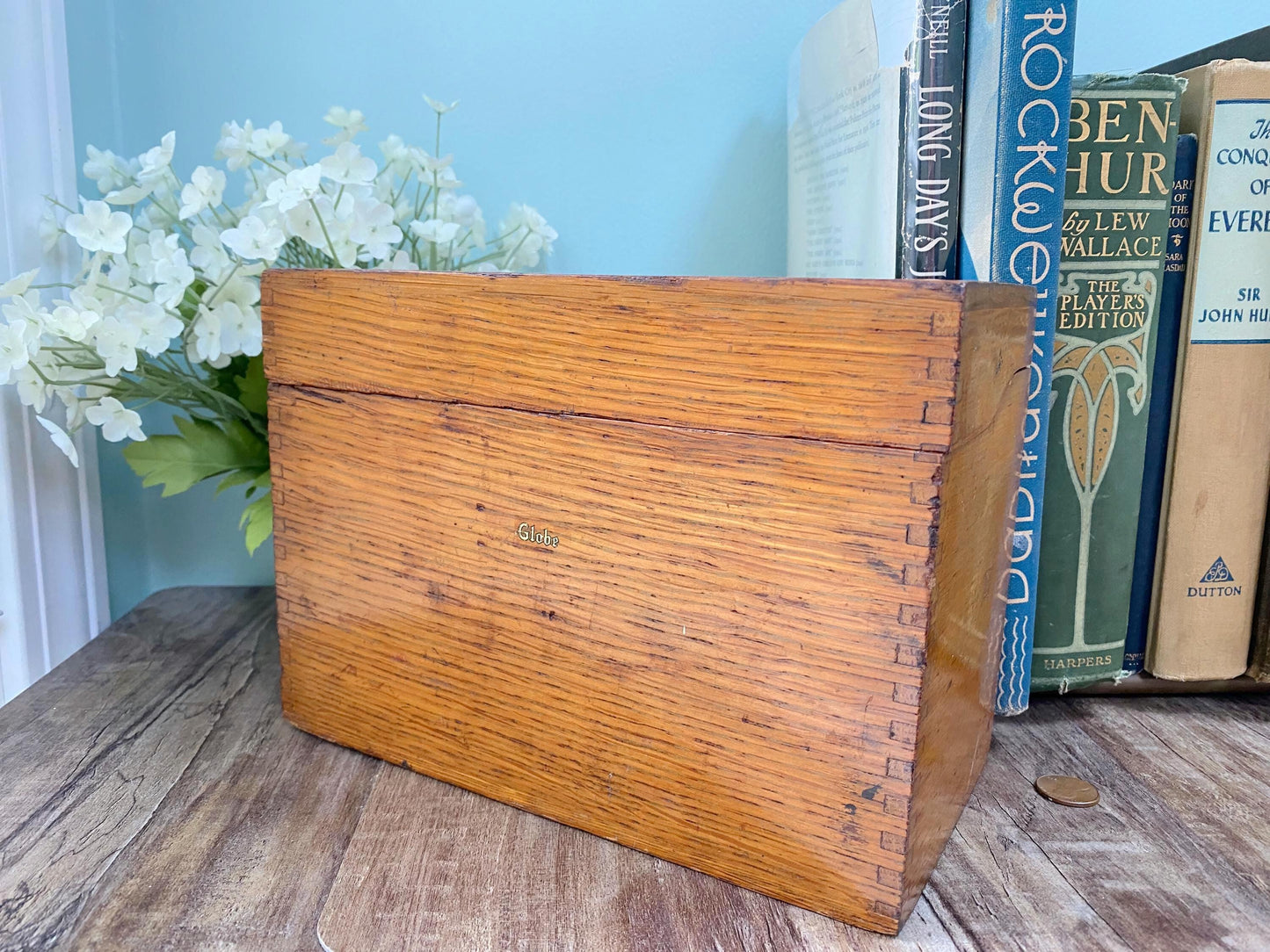 Midcentury Wood File Box by Globe Wernicke Maine Dept of Health