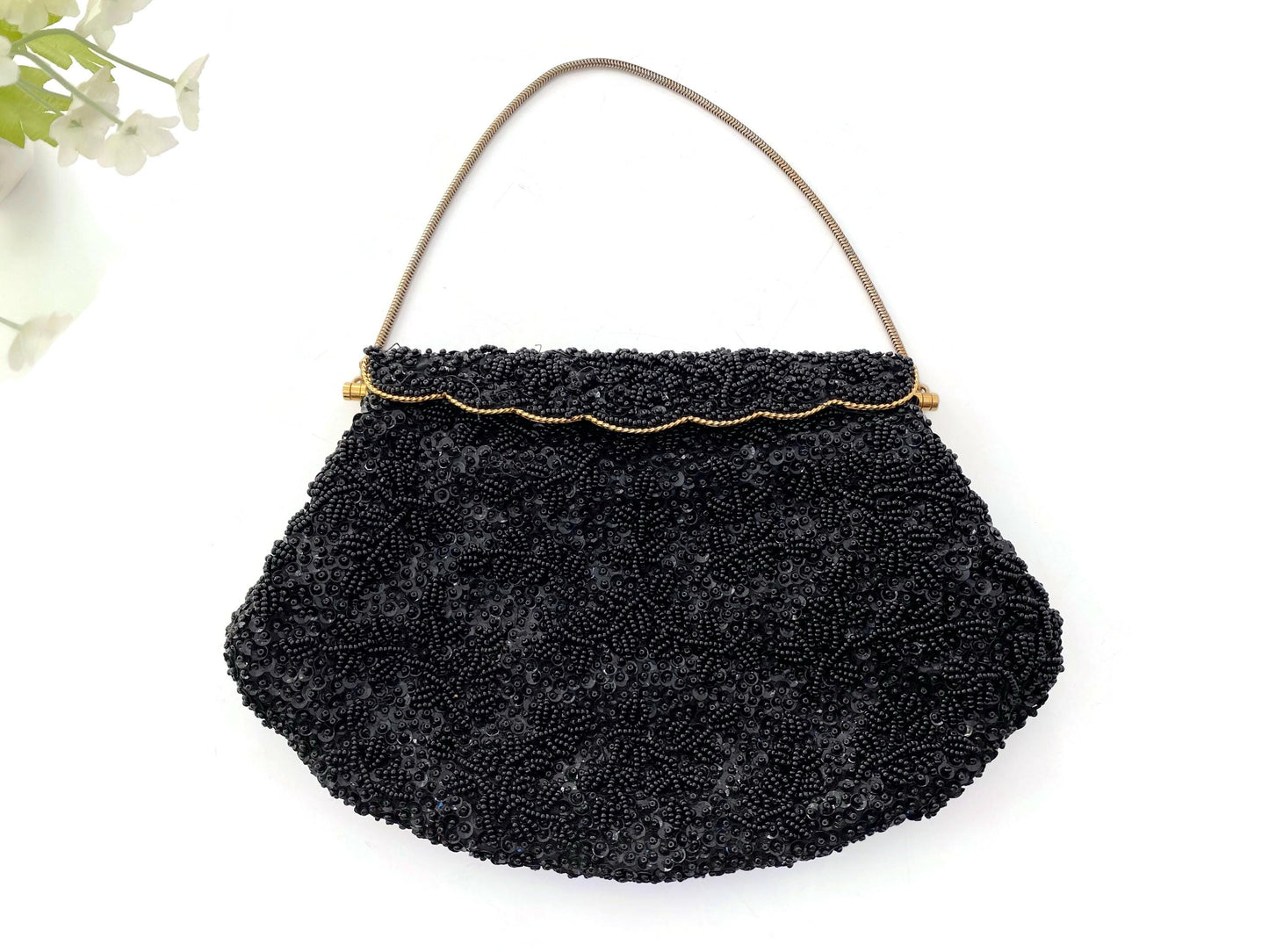 Vintage Black Beaded Purse at Duckwells