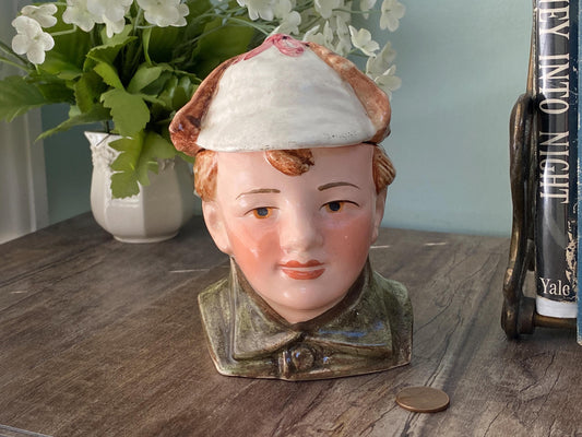 Antique Tobacco Jar Ceramic Figural Head