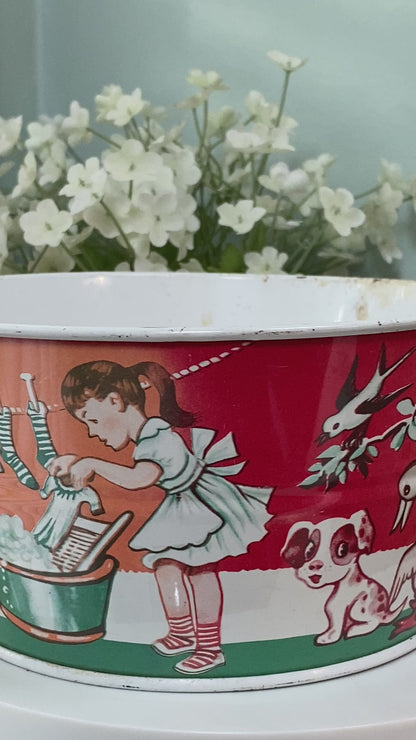 Vintage Tin Toy Wash Tub by Wolverine with Clothespins