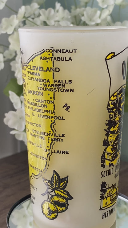 Midcentury Ohio Souvenir Glass with State Map