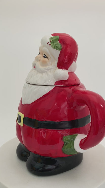 Midcentury Christmas Teapot Ceramic Hand Painted Santa Claus