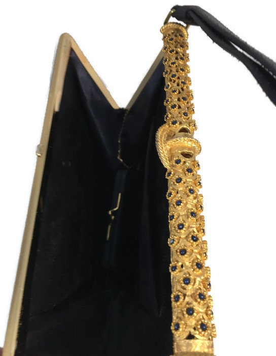 Vintage Black Beaded & Gold Evening Bag Purse