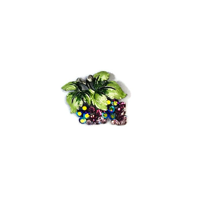 Vintage Rhinestone Grapes brooch, Sparkly pin, Kirks Folly Jewelry, Fruit Jewellery, Collectible Signed Pin, Purple and Green Pin - Duckwells