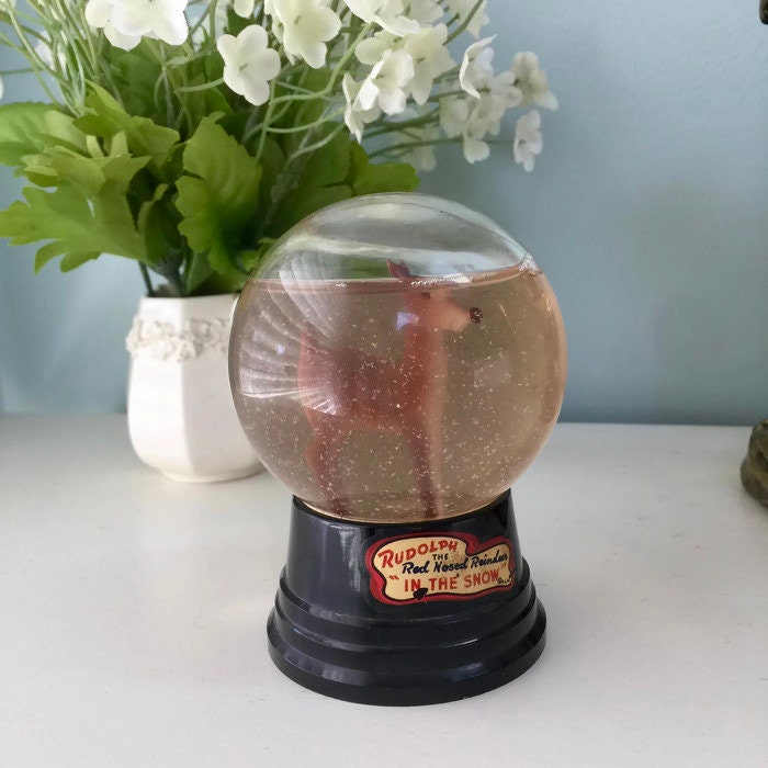 Vintage Rudolph Snow Globe, Rudolph in the Snow, Rudolph the Red Nosed Reindeer, Driss Co, Mid Century Snowglobe Collectible - Duckwells