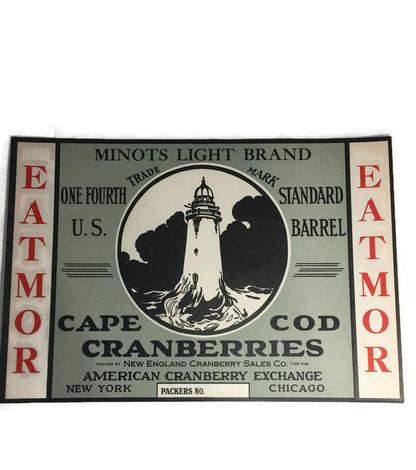 Vintage Fruit Label Cape Cod Cranberries, Minots Light