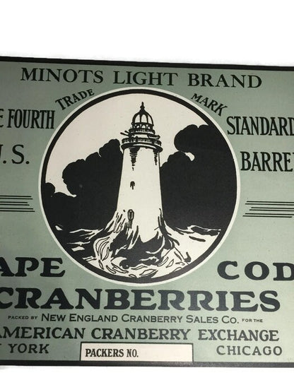 Vintage Fruit Label Cape Cod Cranberries, Minots Light