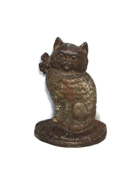 Vintage Cat Doorstop, Hubley Cast Iron Collectible Bookend - Duckwells