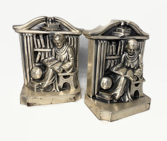 Vintage Cast Metal Scholar Bookends - Duckwells