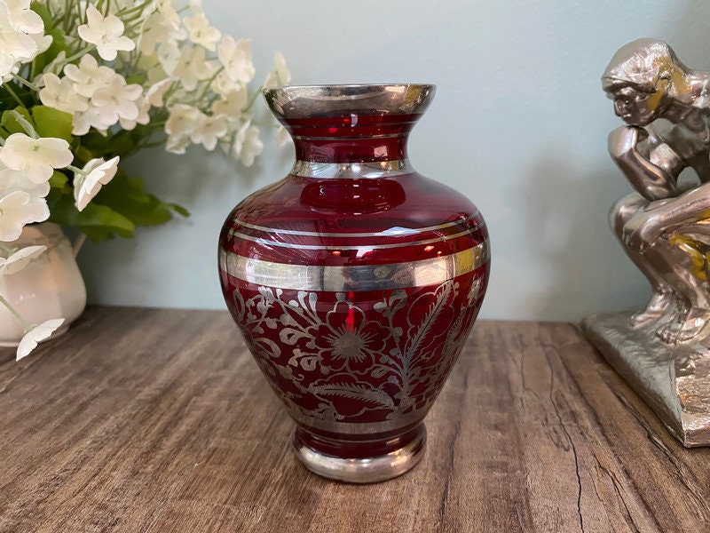 Vintage Ruby Red Glass Vase, 9 1/2