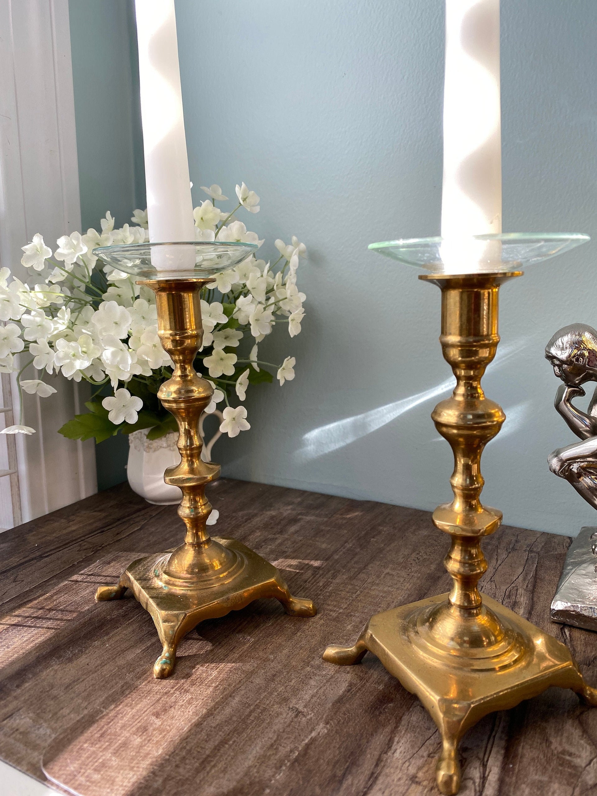 Small Brass or Silver Candle Holder with Glass and Brass Bobeché – Found by  Maja
