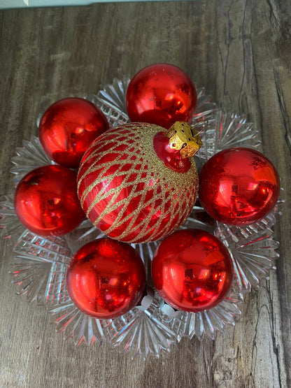 Vintage Glass Christmas Ornaments, Red Tree Decorations