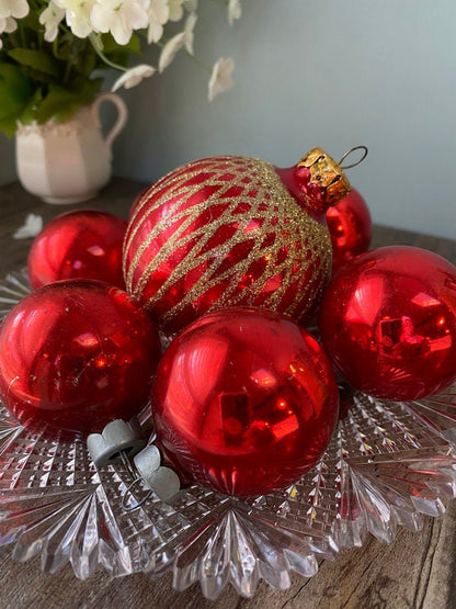 Vintage Glass Christmas Ornaments, Red Tree Decorations
